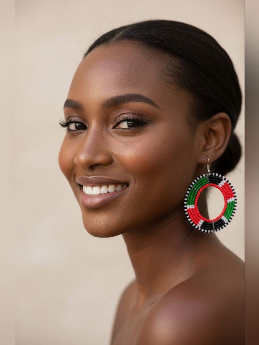 Colorful Beaded Hoop Earrings in Red, Green & Black